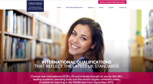 Screenshot of Oxford International AQA Examinations home page as viewed on desktop